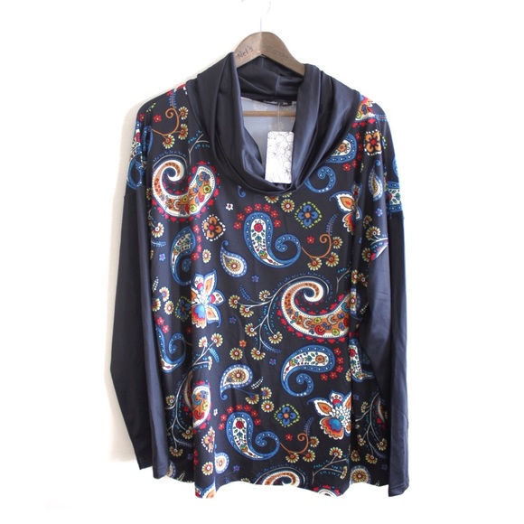 Vintage Tops - Sakurafina NWT Retro Floral Cowl Neck Top 2X